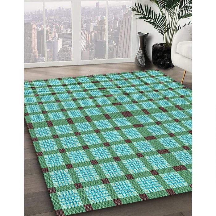 Patterned Turquoise Green Rug in Family Room, pat1436lblu