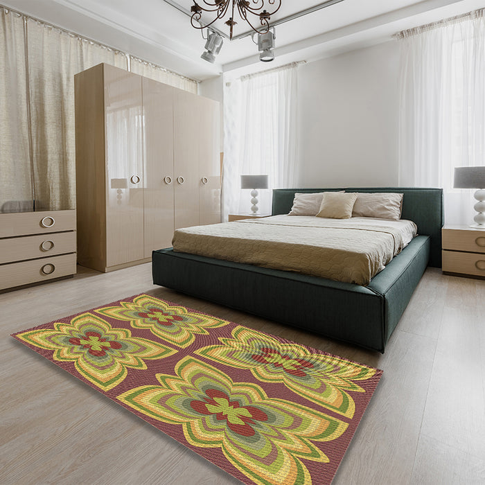 Patterned Sienna Brown Rug in a Bedroom, pat1437brn