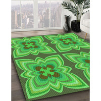 Patterned Dark Lime Green Rug, pat1437grn