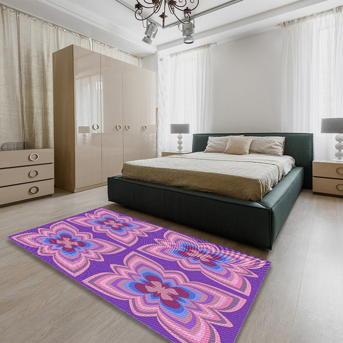 Patterned Orchid Purple Rug in a Bedroom, pat1437pur