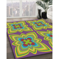 Patterned Yellow Green Novelty Rug, pat1437