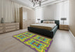 Patterned Yellow Green Novelty Rug in a Bedroom, pat1437