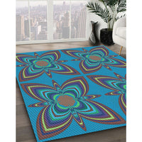 Patterned Dark Turquoise Green Rug, pat1438lblu