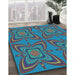 Patterned Dark Turquoise Green Rug in Family Room, pat1438lblu