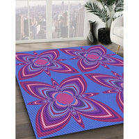 Patterned Blue Lotus Blue Rug, pat1438pur