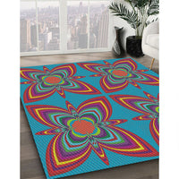 Patterned Blue Green Modern Rug, pat1438