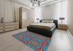 Patterned Blue Green Modern Rug in a Bedroom, pat1438