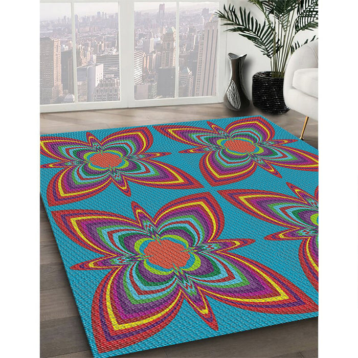 Machine Washable Transitional Macaw Blue Green Rug in a Family Room, wshpat1438