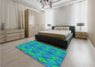 Round Machine Washable Transitional Neon Blue Rug in a Office, wshpat1439lblu