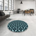 Round Patterned Deep Teal Green Rug in a Office, pat144lblu