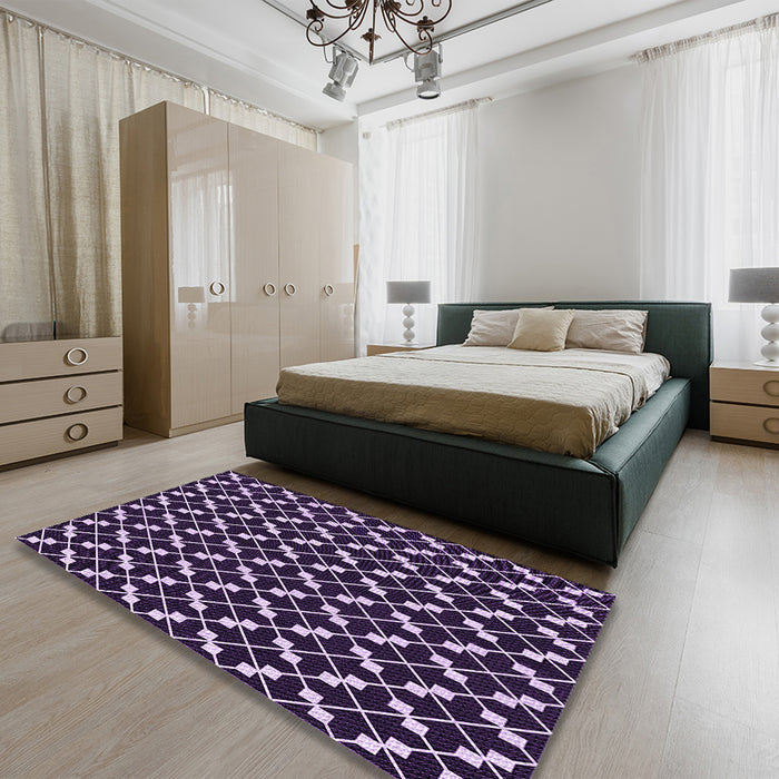 Patterned Lilac Purple Rug in a Bedroom, pat144pur