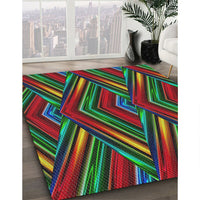 Patterned Forest Green Modern Rug, pat1440