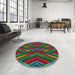 Round Patterned Forest Green Modern Rug in a Office, pat1440