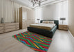 Patterned Forest Green Modern Rug in a Bedroom, pat1440