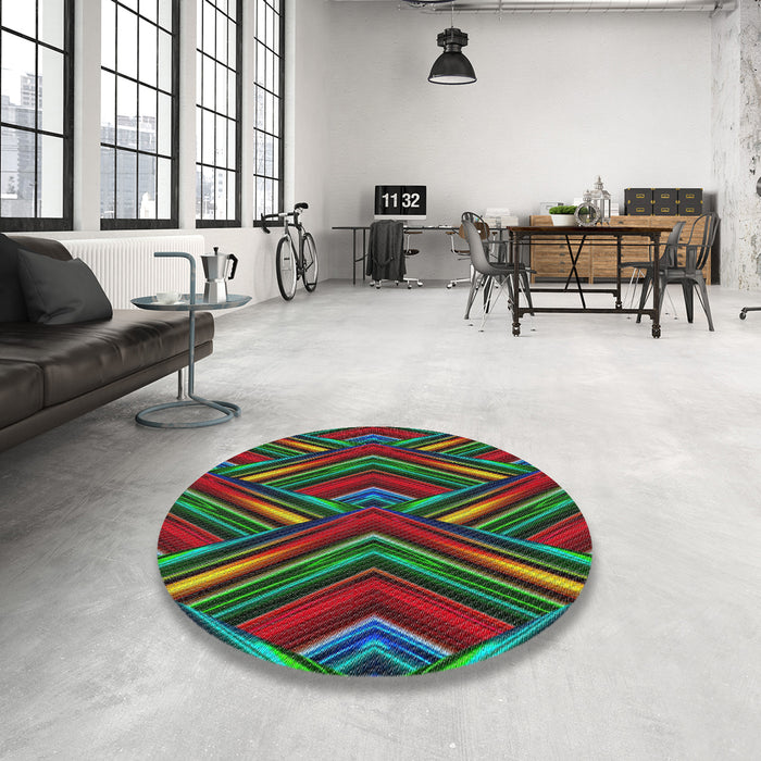 Round Machine Washable Transitional Forest Green Rug in a Office, wshpat1440