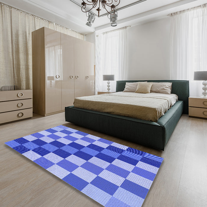 Patterned Sky Blue Rug in a Bedroom, pat1441blu