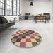 Round Patterned Brown Green Rug in a Office, pat1441brn