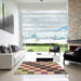 Square Patterned Brown Green Rug in a Living Room, pat1441brn