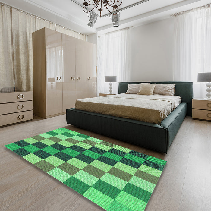 Patterned Green Rug in a Bedroom, pat1441grn