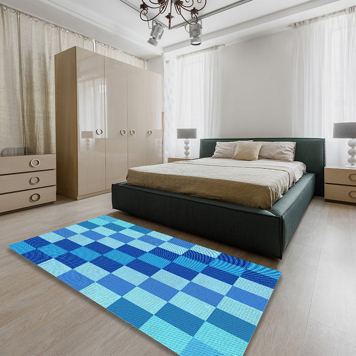 Patterned Blue Rug in a Bedroom, pat1441lblu