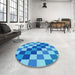 Round Patterned Blue Rug in a Office, pat1441lblu