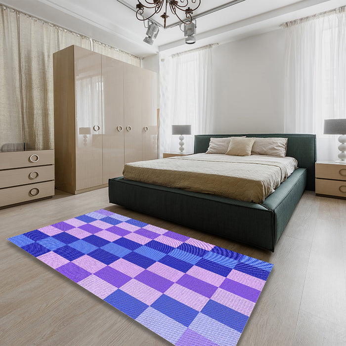 Patterned Purple Mimosa Purple Rug in a Bedroom, pat1441pur