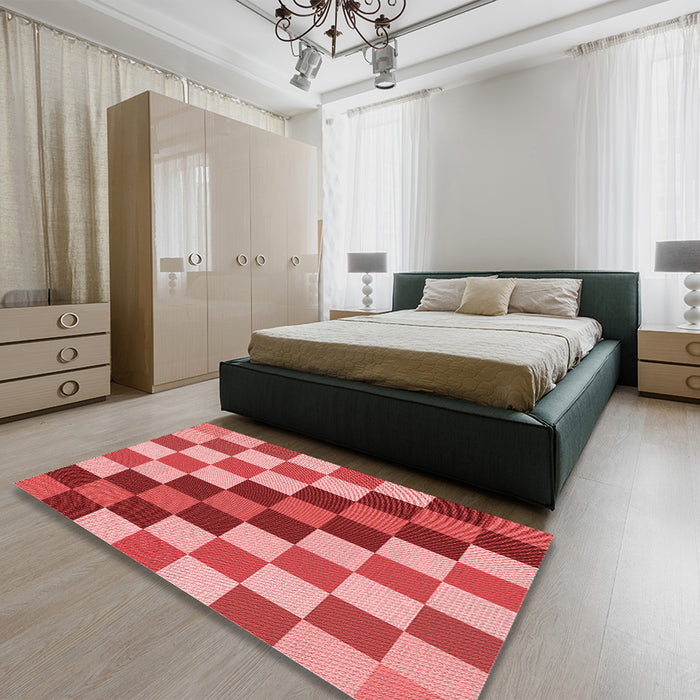 Patterned Red Rug in a Bedroom, pat1441rd