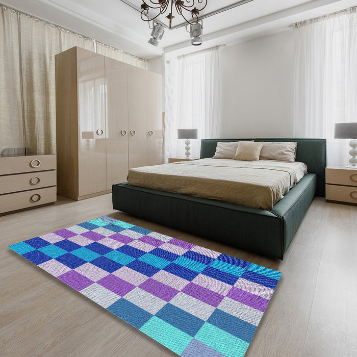 Machine Washable Transitional Sky Blue Rug in a Bedroom, wshpat1441