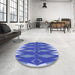 Round Patterned Denim Blue Rug in a Office, pat1442blu