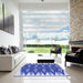 Square Patterned Denim Blue Rug in a Living Room, pat1442blu