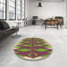 Round Patterned Bright Maroon Red Rug in a Office, pat1442brn