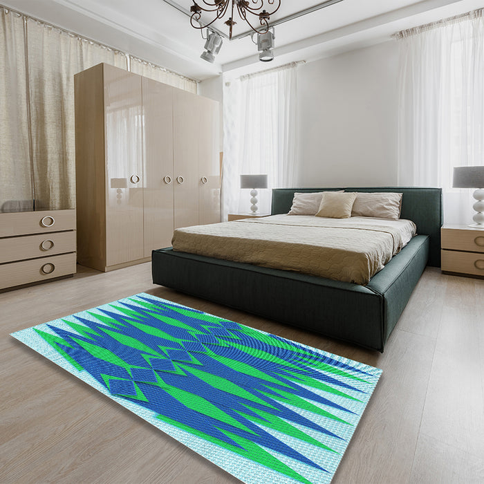 Patterned Blue Rug in a Bedroom, pat1442lblu