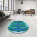 Round Patterned Blue Rug in a Office, pat1442lblu