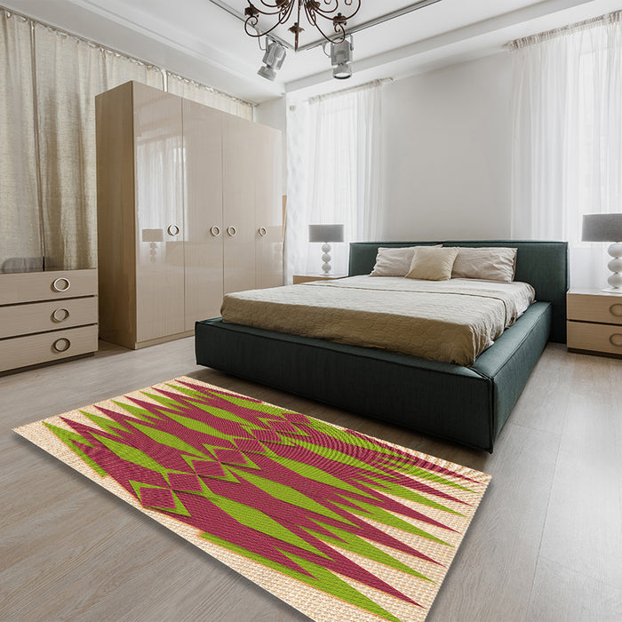 Patterned Crimson Red Rug in a Bedroom, pat1442org