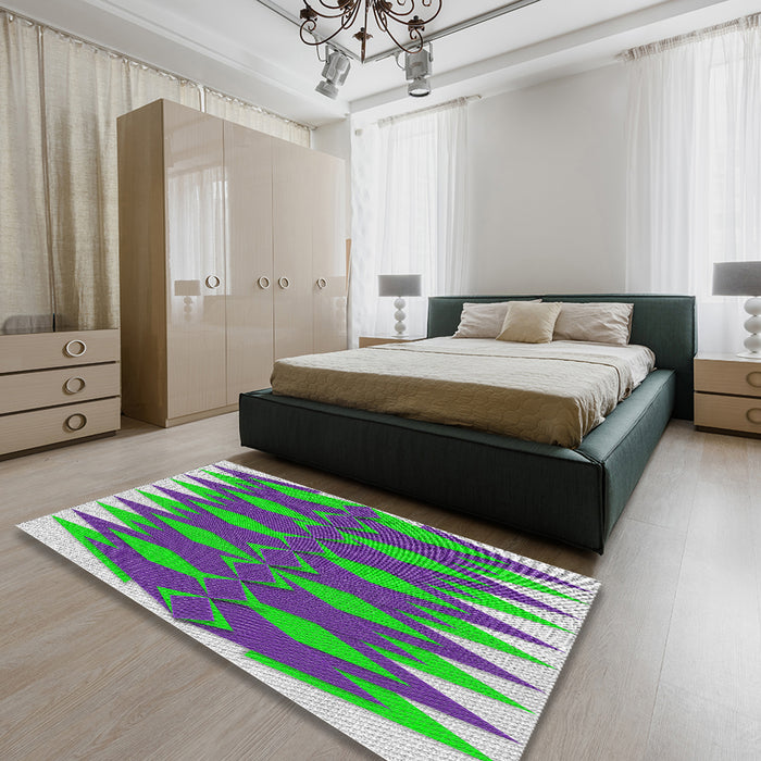 Patterned Green Modern Rug in a Bedroom, pat1442