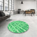 Round Patterned Lime Mint Green Rug in a Office, pat1443grn