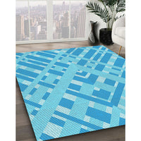 Patterned Deep Sky Blue Rug, pat1443lblu