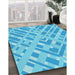 Patterned Deep Sky Blue Rug in Family Room, pat1443lblu