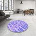 Round Patterned Light Slate Blue Rug in a Office, pat1443pur