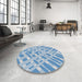 Round Patterned Light Blue Novelty Rug in a Office, pat1443