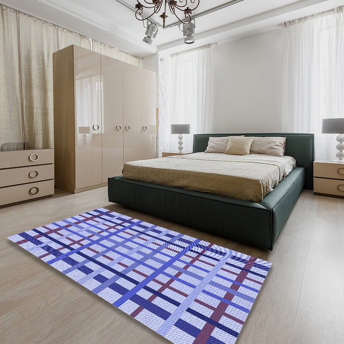 Round Machine Washable Transitional Royal Blue Rug in a Office, wshpat1445blu
