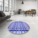 Round Patterned Royal Blue Rug in a Office, pat1445blu