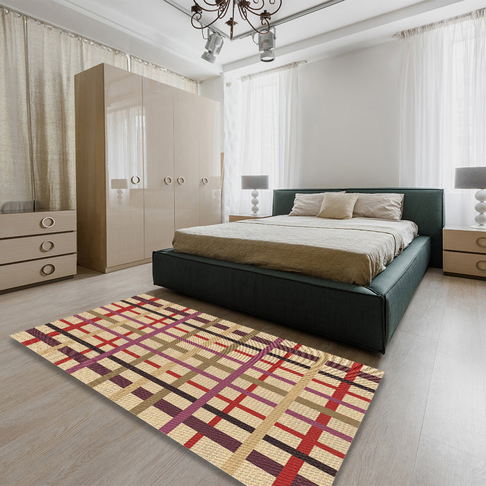 Patterned Brown Red Rug in a Bedroom, pat1445brn