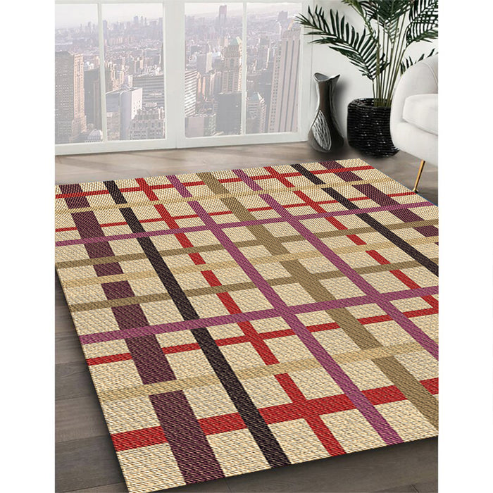 Machine Washable Transitional Brown Red Rug in a Family Room, wshpat1445brn