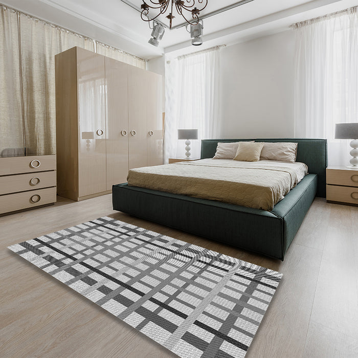 Patterned Platinum Silver Gray Rug in a Bedroom, pat1445gry