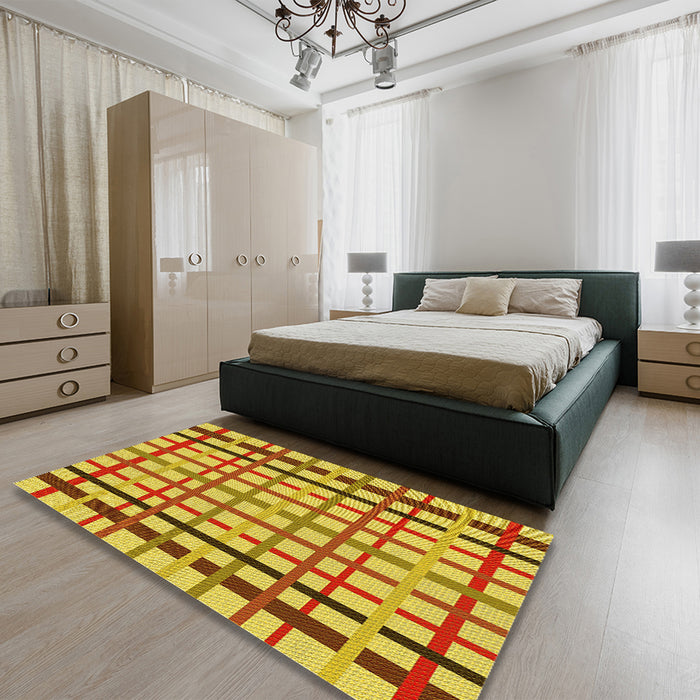 Patterned Yellow Rug in a Bedroom, pat1445yw