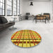 Round Patterned Yellow Rug in a Office, pat1445yw