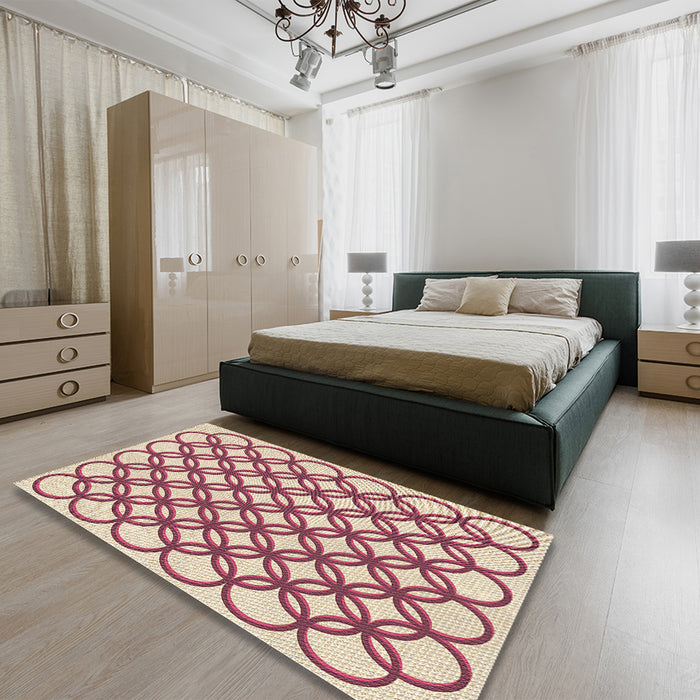 Patterned Golden Blonde Gold Rug in a Bedroom, pat1446brn