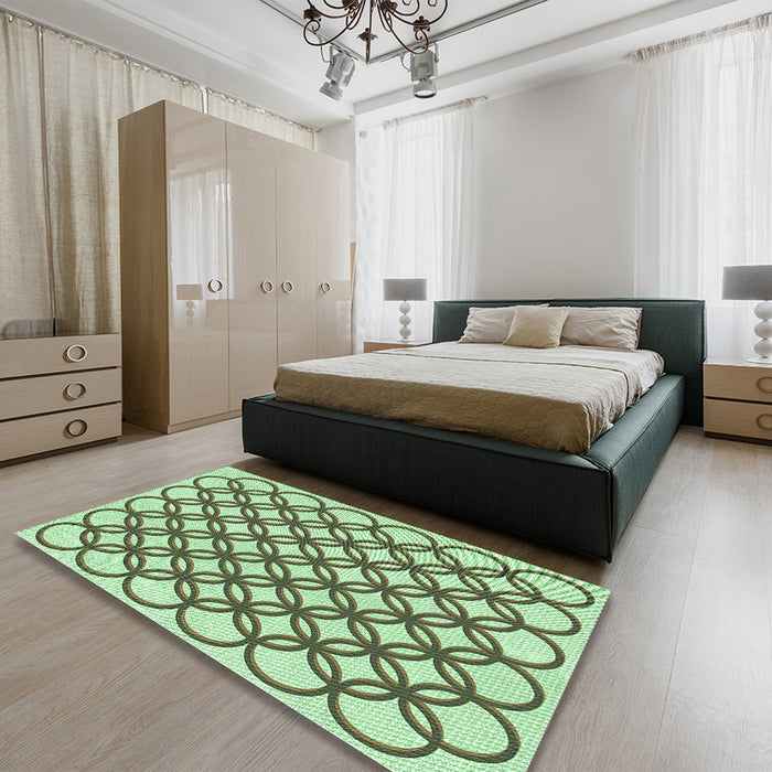 Patterned Fern Green Rug in a Bedroom, pat1446grn