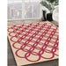 Patterned Crimson Red Rug in Family Room, pat1446org